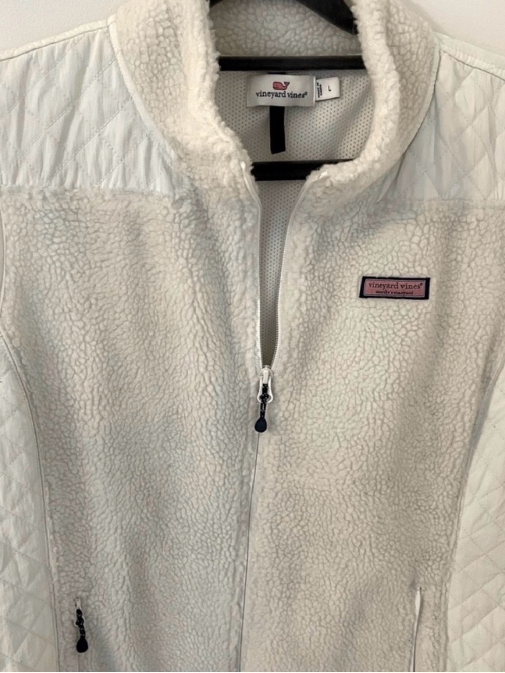 Vineyard Vines Ivory Quilted Sherpa Fleece Vest Large